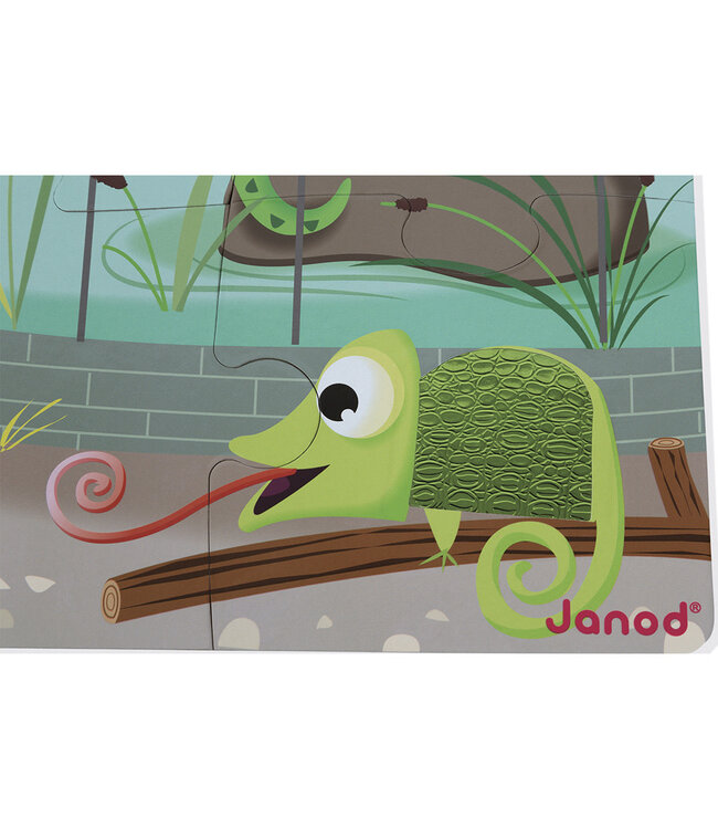 Janod | Voelpuzzel | Een dag in de Dierentuin | 65x 50 cm | 20 stukjes | 2+