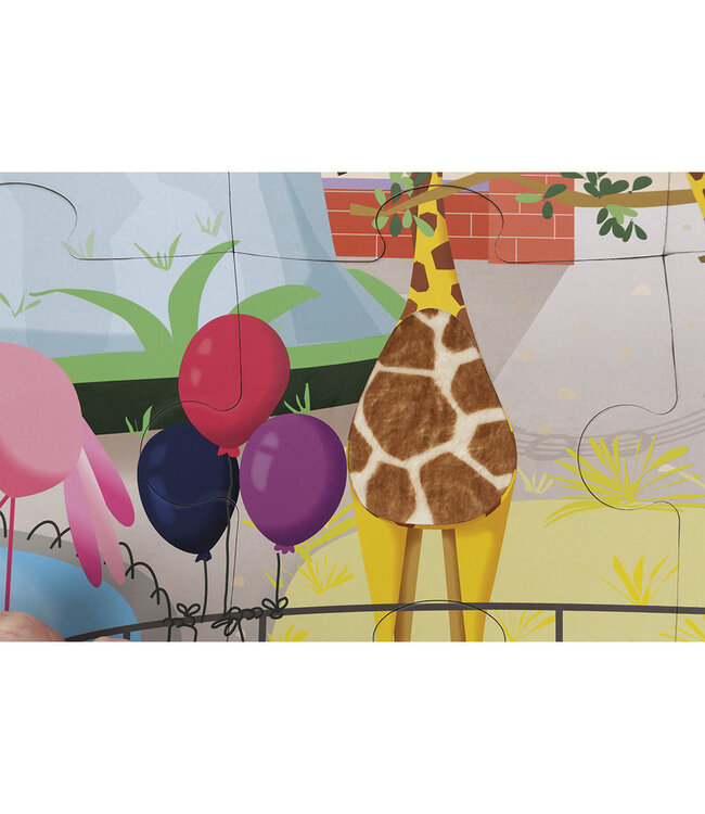 Janod | Voelpuzzel | Een dag in de Dierentuin | 65x 50 cm | 20 stukjes | 2+