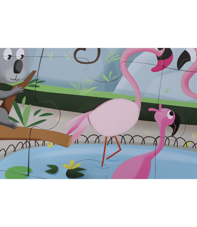 Janod | Voelpuzzel | Een dag in de Dierentuin | 65x 50 cm | 20 stukjes | 2+