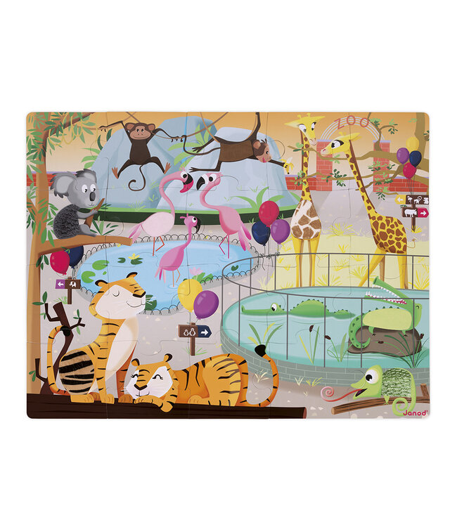 Janod | Voelpuzzel | Een dag in de Dierentuin | 65x 50 cm | 20 stukjes | 2+