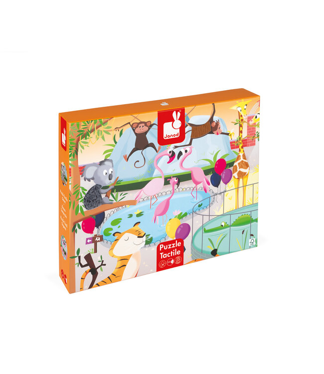 Janod | Voelpuzzel | Een dag in de Dierentuin | 65x 50 cm | 20 stukjes | 2+