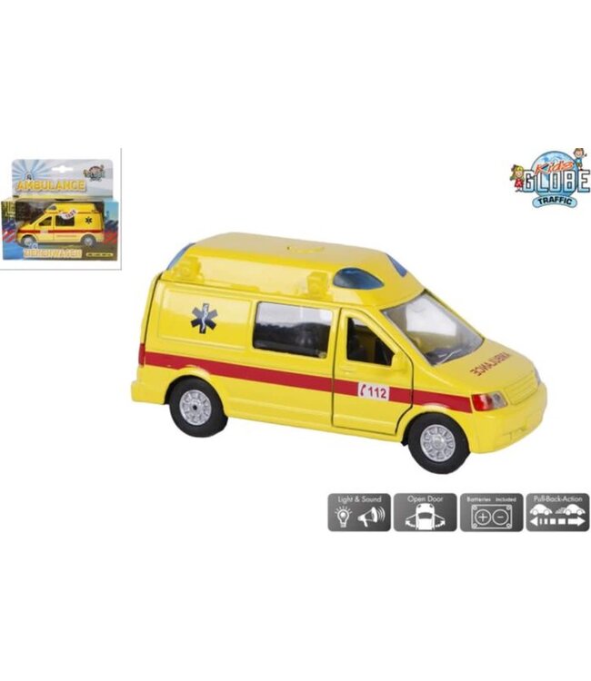Kids Globe | Die Cast | Ambulance met licht en geluid | 13 cm | 3+