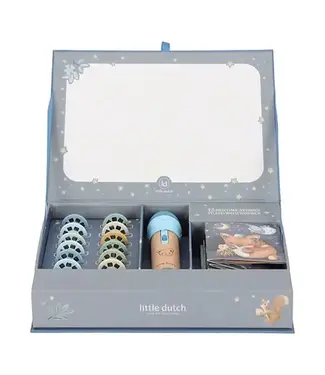 Little Dutch Little Dutch | Bedtime Stories | Zaklamp met Houten Handvat | Mini Projector | Blauw | 13 dlg | 4+