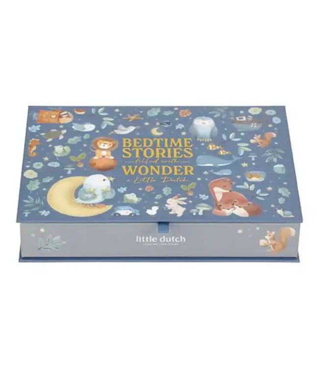 Little Dutch | Bedtime Stories | Zaklamp met Houten Handvat | Mini Projector | Blauw | 13 dlg | 4+