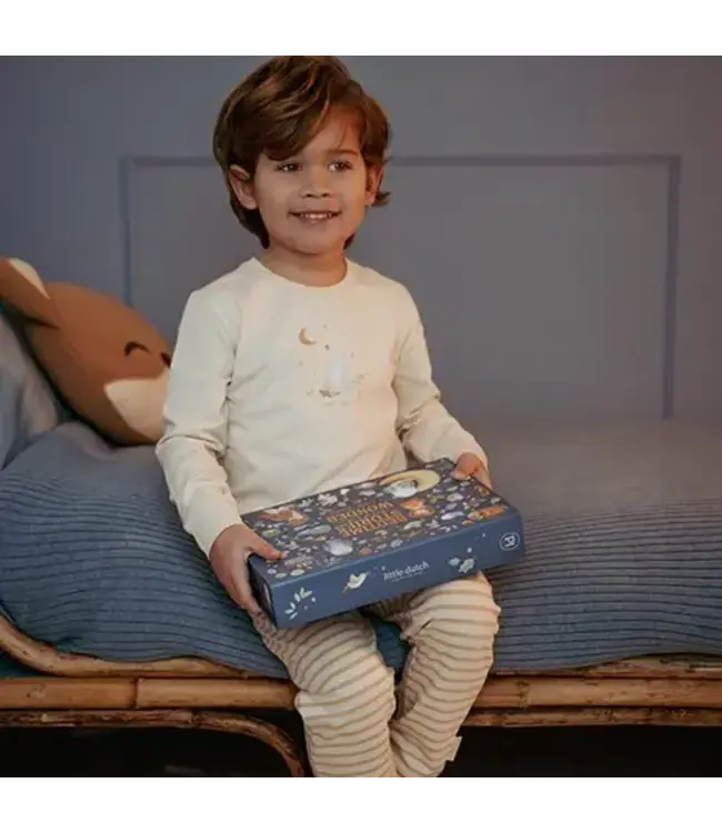 Little Dutch | Bedtime Stories | Zaklamp met Houten Handvat | Mini Projector | Blauw | 13 dlg | 4+