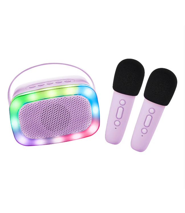 Lalarma | Kids Karaoke | Duo | 2 Bluetooth-microfoons en luidspreker met licht | Paars | 3+