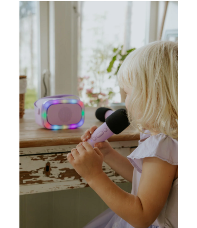 Lalarma | Kids Karaoke | Duo | 2 Bluetooth-microfoons en luidspreker met licht | Paars | 3+