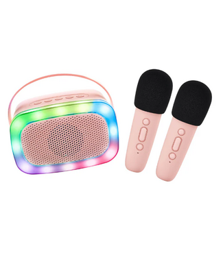 Lalarma Lalarma | Kids Karaoke | Duo | 2 Bluetooth-microfoons en luidspreker met licht | Roze | 5+
