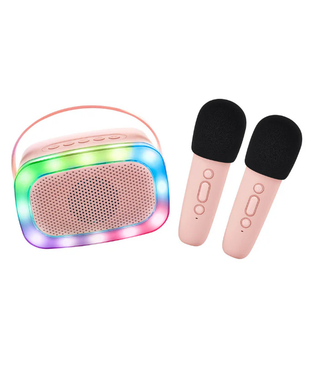 Lalarma | Kids Karaoke | Duo | 2 Bluetooth-microfoons en luidspreker met licht | Roze | 5+