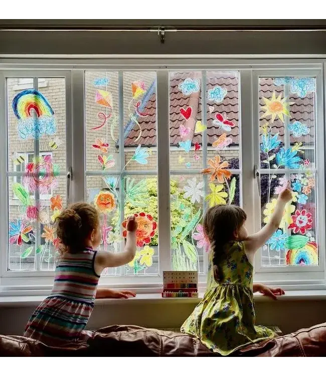 Kitpas | Raamkrijtjes | Raamstiften | Aquarelkrijtjes | 12 kleuren | 3+