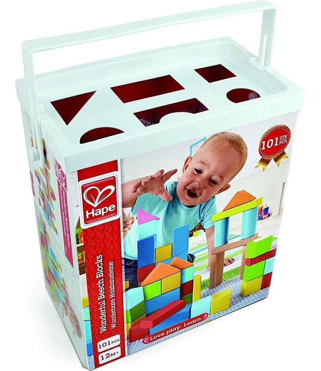 Hape | Blokkenton | Wonderful Beech Blocks | Gekleurde Beukenhouten Blokken 101 pieces | 1+