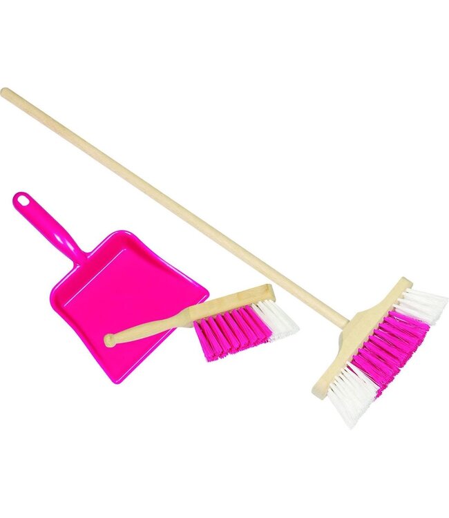 Goki | Bezem | met Kunststof Blik en Handveger | Roze | 52,5 cm | 3+