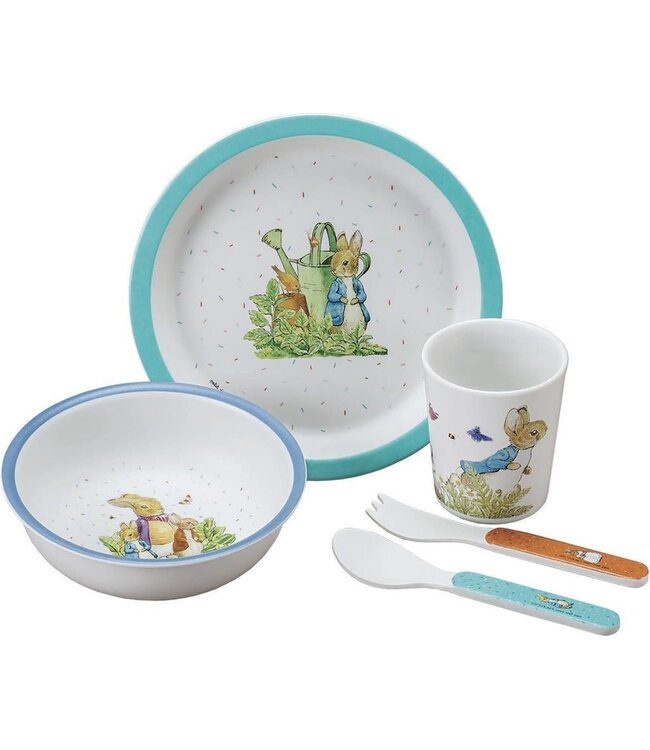 Petit Jour Paris | Peter Rabbit | Giftset bord met Blauwe Rand | 5 delig | +6 mnd