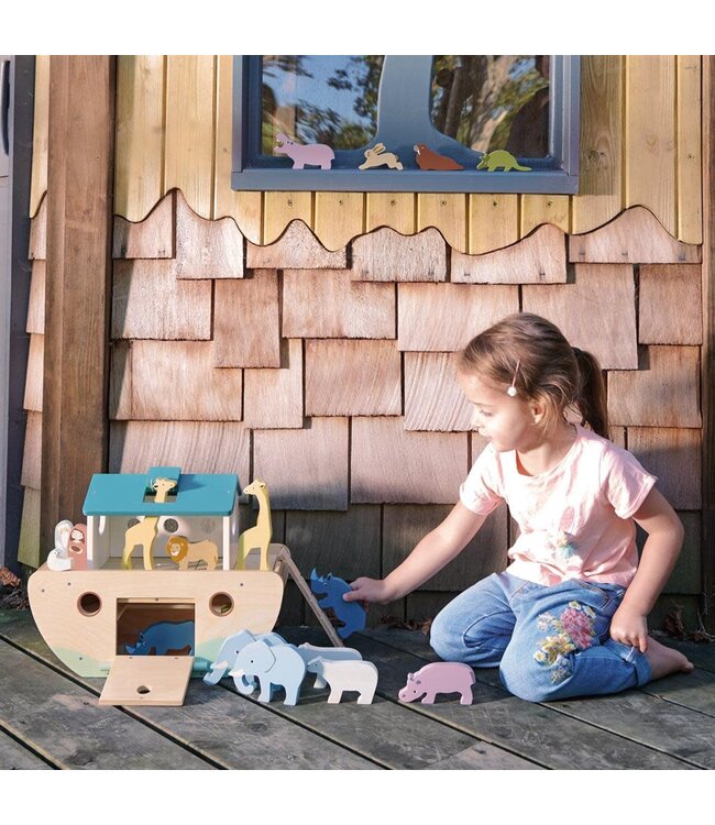 Tender Leaf Toys | Noah's Ark | Houten Ark van Noach | inclusief 20 houten dieren | 38 x 27 x 29 cm | 3+