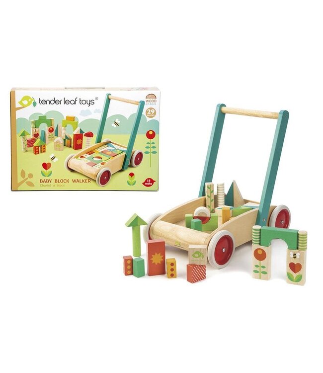 Tender Leaf Toys | Baby Block Babywalker | Duwwagen | inclusief 29 Houten blokken | +18 mnd
