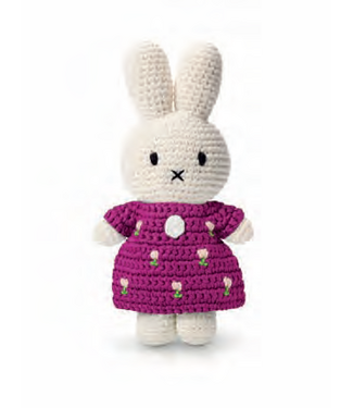 Just Dutch Gehaakte Knuffel | Miffy/Nijntje | Cerise Tulip Dress | 25 cm | 100 % Cotton | 0+