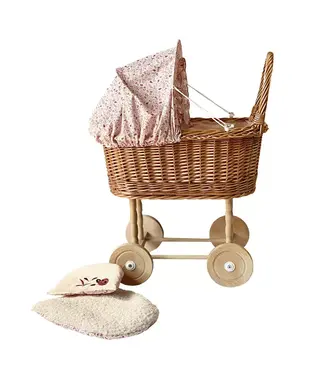 Egmont Toys | Rieten Poppenwagen | Lieveheersbeestje  | met Stoffen kap | 44 x 27 x 58 cm | 2+