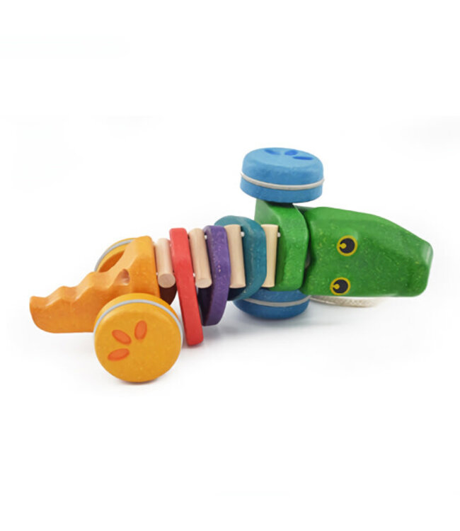 Plan Toys | Houten Trekfiguur | Dancing Alligator | Rainbow | 1+