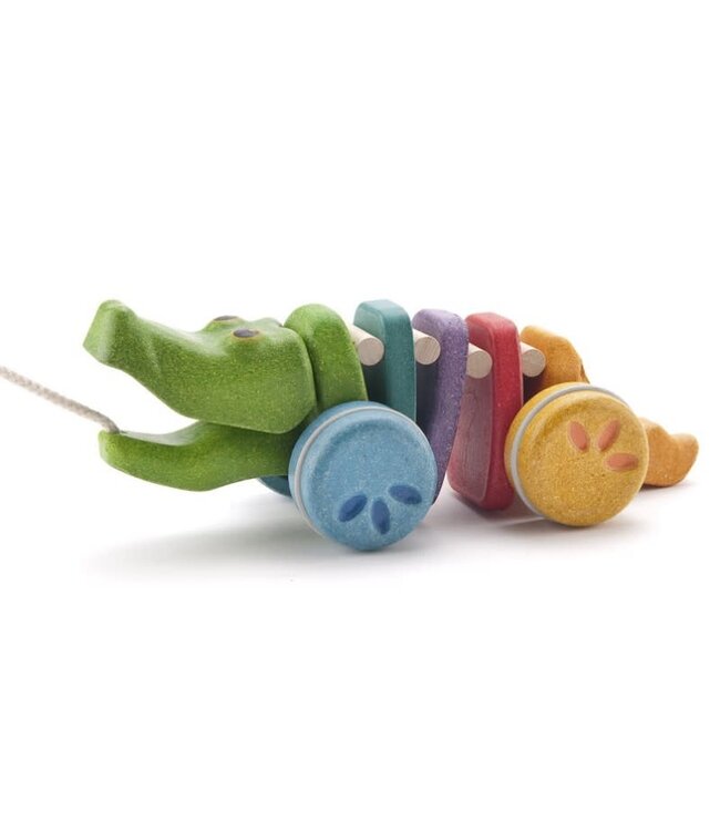 Plan Toys | Houten Trekfiguur | Dancing Alligator | Rainbow | 1+