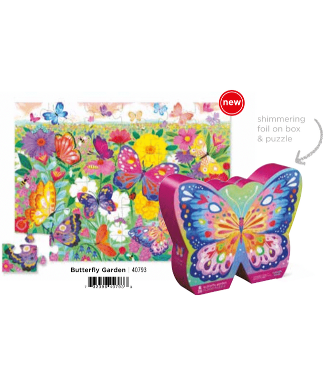 Crocodile Creek | Shaped Box Floor Puzzle | Butterfly Garden (Foil Stamped) | 36 delig | 3+