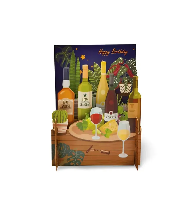 Alljoy Design | 3D | Pop-up Kaart | Happy Birthday | Wijn en Kaas