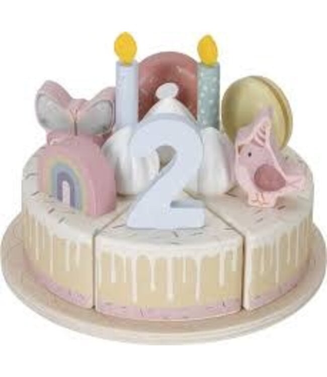 Little Dutch | Houten Snijdbare Verjaardagstaart | Roze | 26 delig | 3+
