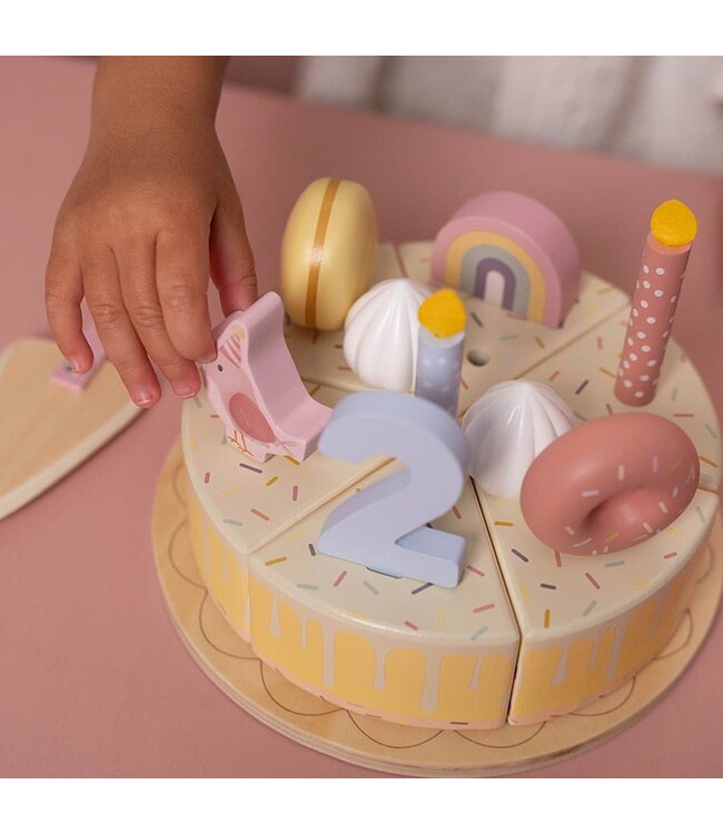Little Dutch | Houten Snijdbare Verjaardagstaart | Roze | 26 delig | 3+