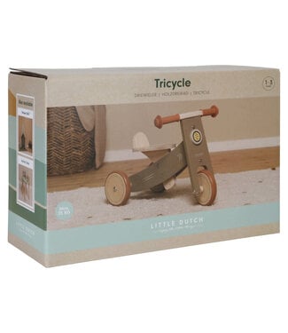 Little Dutch Little Dutch | Houten Loopfiets | Driewieler | Olijfkleur | zithoogte 25 -29 cm |1+