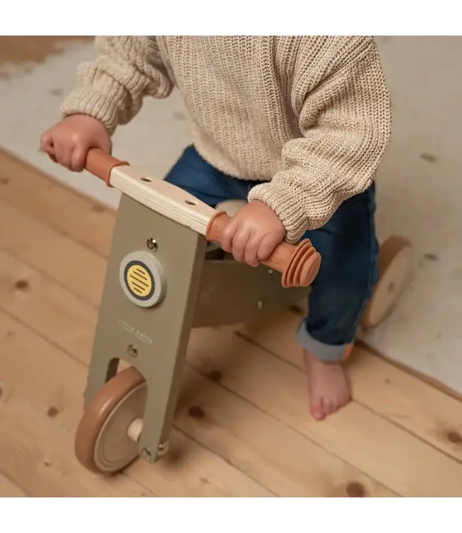 Little Dutch | Houten Loopfiets | Driewieler | Olijfkleur | 1+