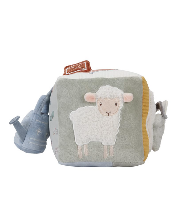 Little Dutch | Stoffen Kubus | Activiteitenkubus met rammelaar | Little Farm | 14 cm | 0+