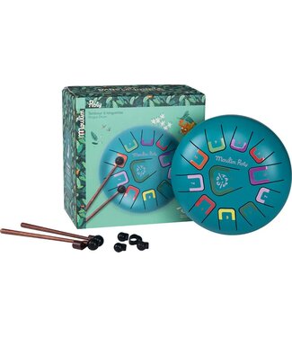 Moulin Roty Moulin Roty | Trommel | Metal Tongue Drum | Groen Blauw | 11 Toons | 20 x 11 cm | 5+