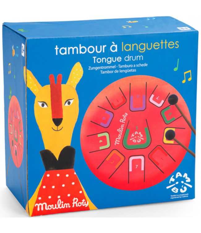 Moulin Roty | Trommel | Metal Tongue Drum | Rood | 11 Toons | 20 x 11 cm | 5+