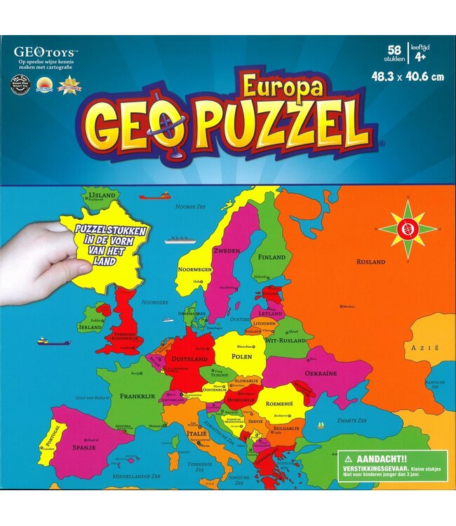 GeoPuzzel | Europa | 58 stukjes | 58 landen | 483 x 406 mm | Nederlandstalig | 4+