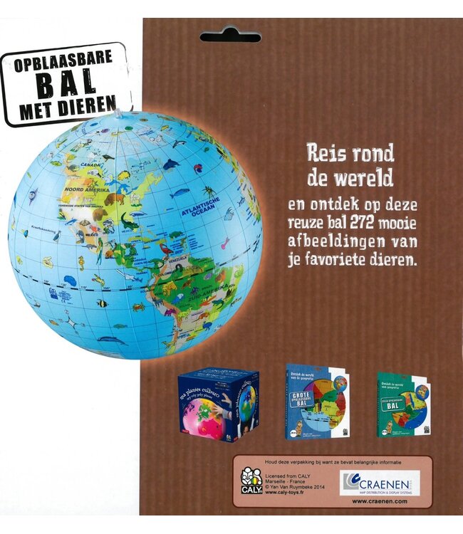 Caly Toys | Opblaasbare wereldbol | Dieren | 50 cm | 3+