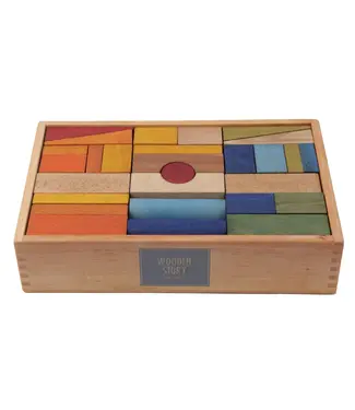 Wooden Story Wooden Story | Gekleurde Houten Blokken | in houten tray | 63 stuks | 1+