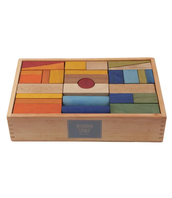 Wooden Story | Gekleurde Houten Blokken | in houten tray | 63 stuks | 1+
