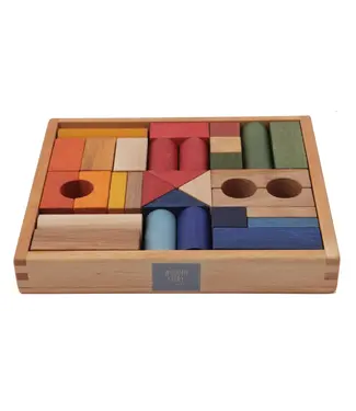 Wooden Story Wooden Story | Gekleurde Houten Blokken | in houten tray | 30 stuks | 1+