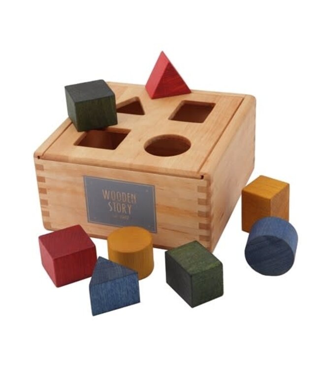 Wooden Story | Houten Vormenstoof | met 8 geometrische blokken | 16 x 16 x 9 cm1+