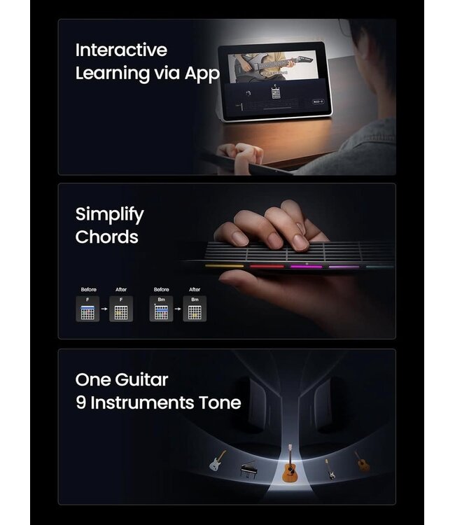 AeroBand Smart Gitaar – Ingebouwde Speaker - Bluetooth Elektronische Gitaar met Case, Strap & Mic – Muziekinstrument Set - AUX - MIDI