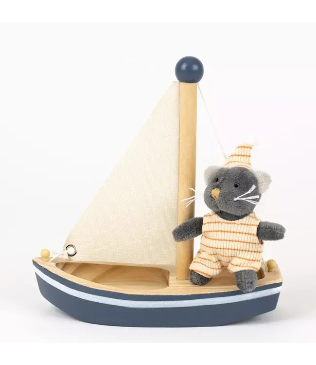 Egmont Toys houten opwindbaar badspeeltje Malo de kat in een boot  – 18 cm – 2+