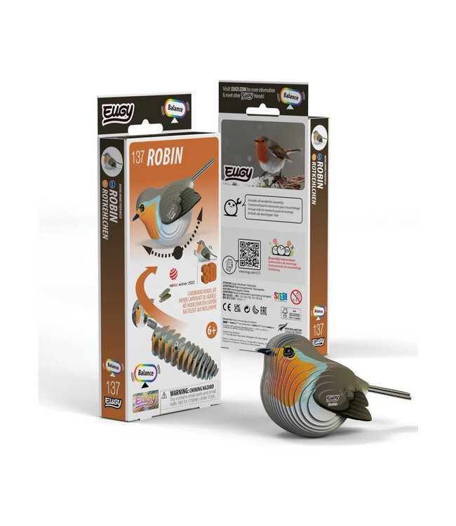 Eugy | 3D Cardboard Model Kit | Bird Life | Roodborst | 6+