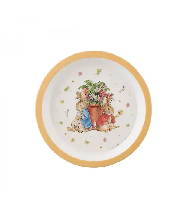 Petit Jour | Peter Rabbit | Bord Met Opstaande Rand | 18 cm | Oranje rand | +6 mnd