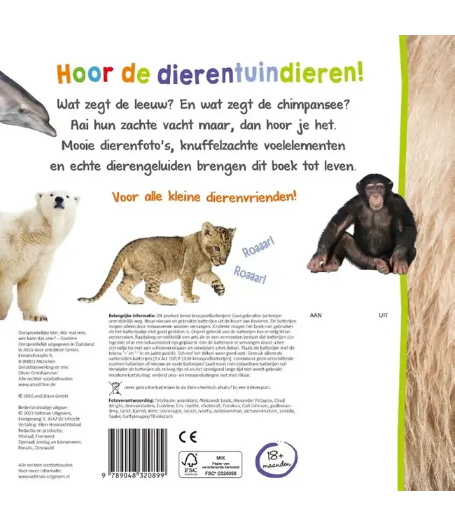 Veltman | Voel- en Geluidenboek | Welk Dier hoor ik hier? | Dierentuin | 1+