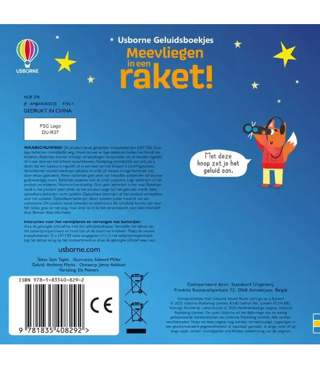 Usborne | Geluidenboek | Meevliegen in een raket! | 1+