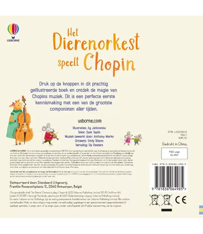 Usborne | Geluidenboek met Muziek | Het Dierenorkest speelt Chopin | 2+