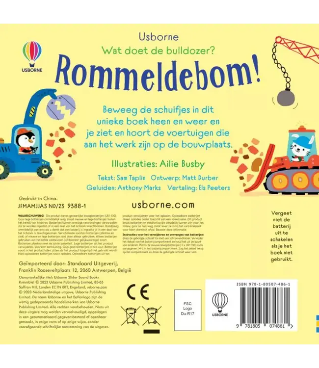 Usborne | Geluidenboek | Wat doet de Bulldozer?  Rommeldebom! | 1+