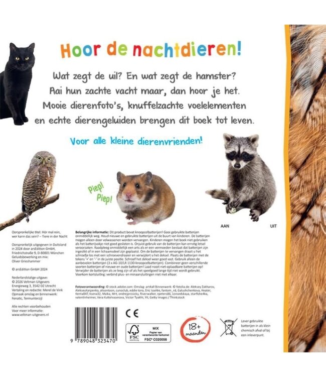 Veltman | Voel- en Geluidenboek | Welk Dier hoor ik hier? | Nachtdieren | +18 maanden