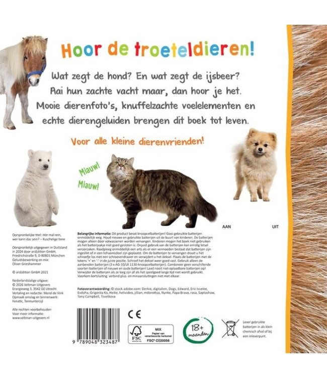 Veltman | Voel- en Geluidenboek | Welk Dier hoor ik hier? | Troeteldieren | +18 maanden