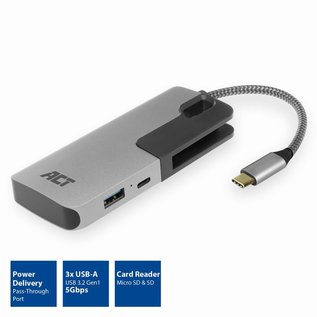 ACT AC7052 USB-C Hub 3 port met cardreader en PD pass through