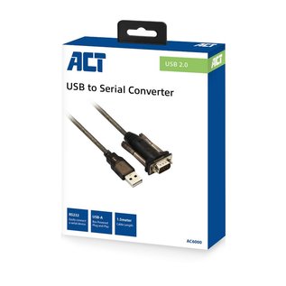 ACT AC6000 seriële kabel Zwart 1,5 m USB Type-A DB-9